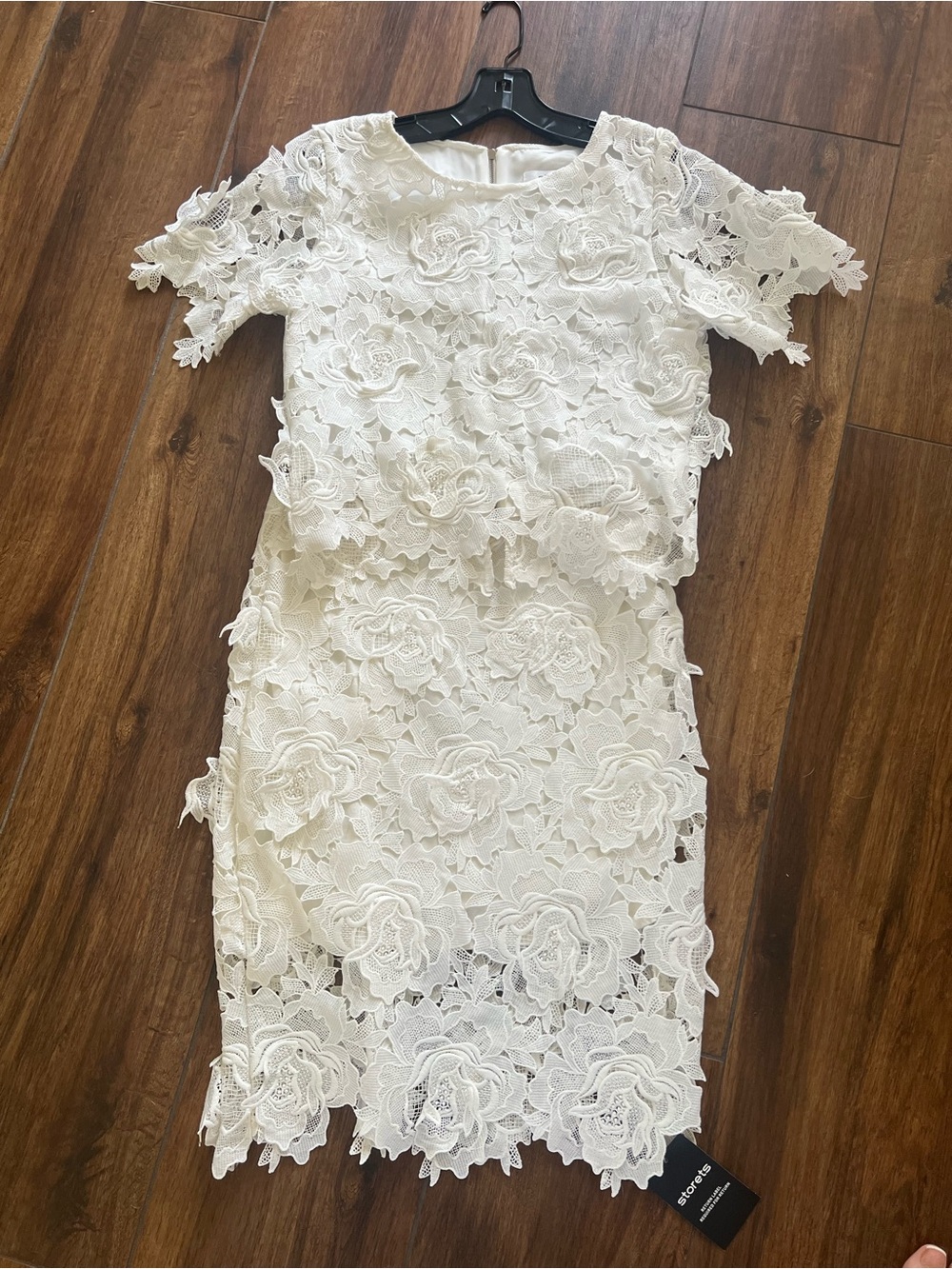 White Floral Appliqué Lace Skirt Set Size M